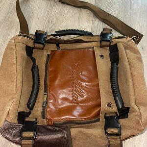 Cadillac Brown Canvas Messenger Laptop Briefcase Backpack Bag
